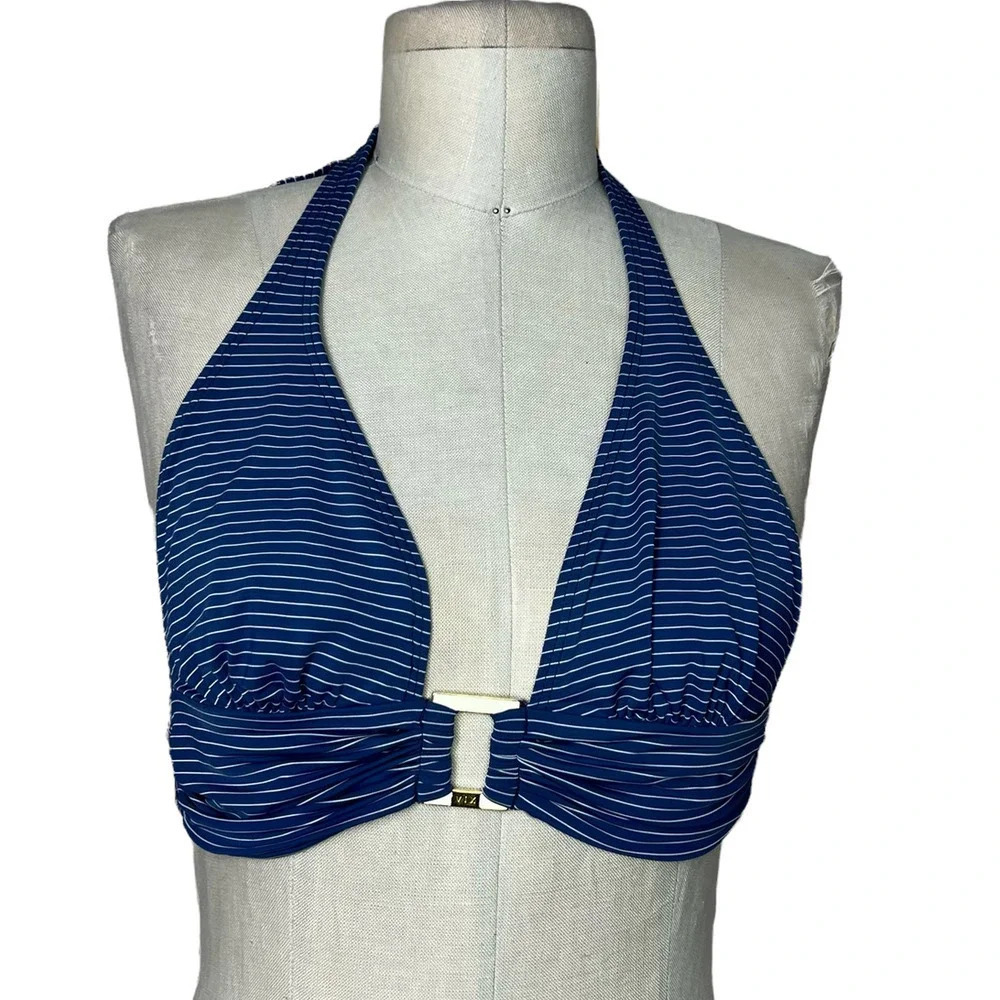 Vix Swim Blue Striped Bikini Top Blue Square Enamel Jewel Size Medium